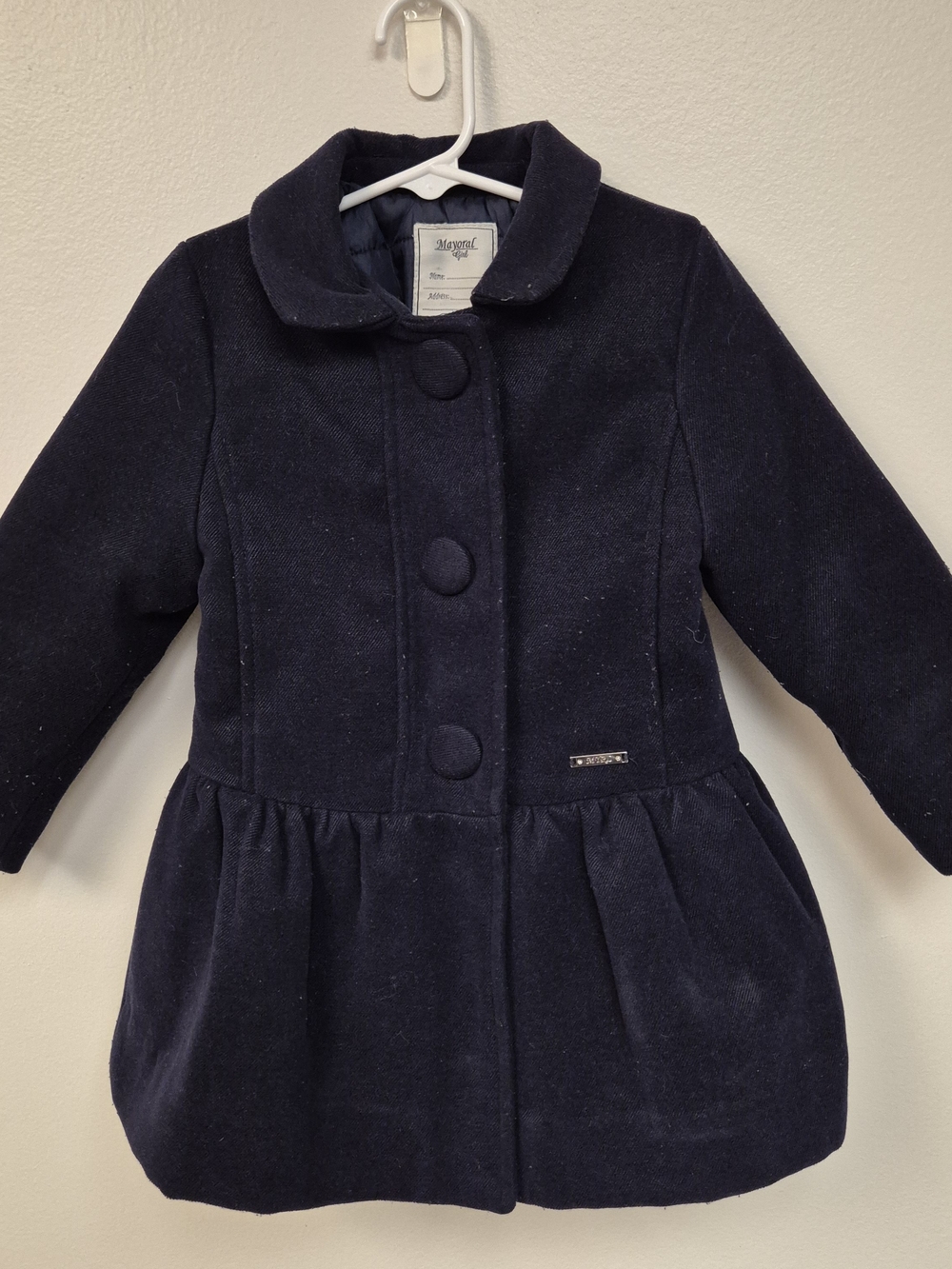 Mayoral Girls' Navy Wool Blend Peacoat Jacket